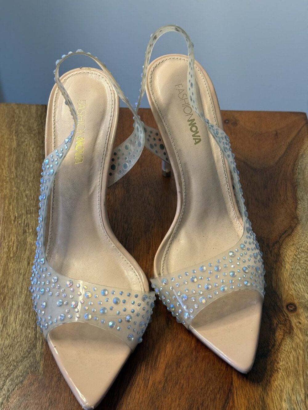Blue Rhinestone Slingback Pointed Heels